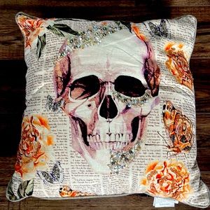 NWT hand beaded Skull pillow. Made in India.